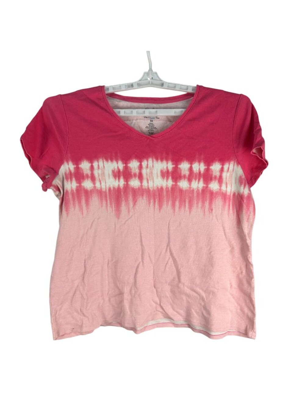 Croft & Barrow Womens Tie-Dye V-Neck T-Shirt XXL Pink White Short Sleeve